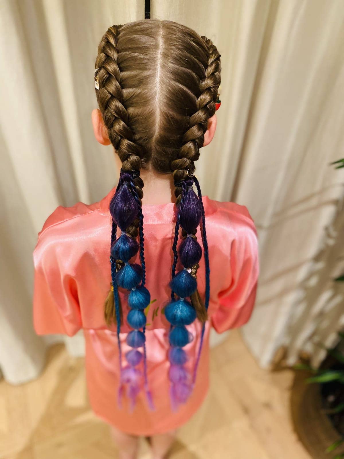 Birthday braids with blue and purple added hair