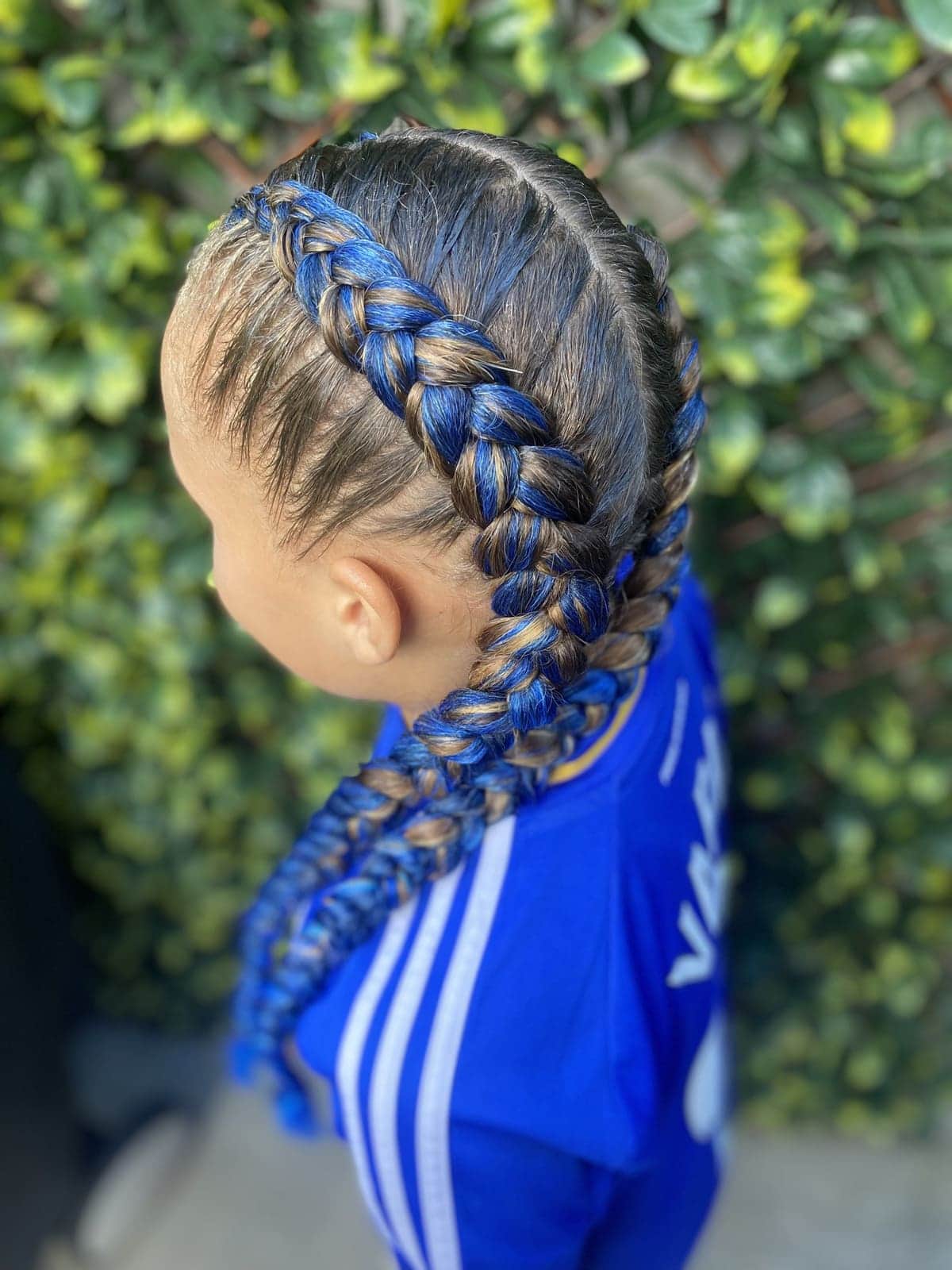 Dutch braids with blue hair pieces