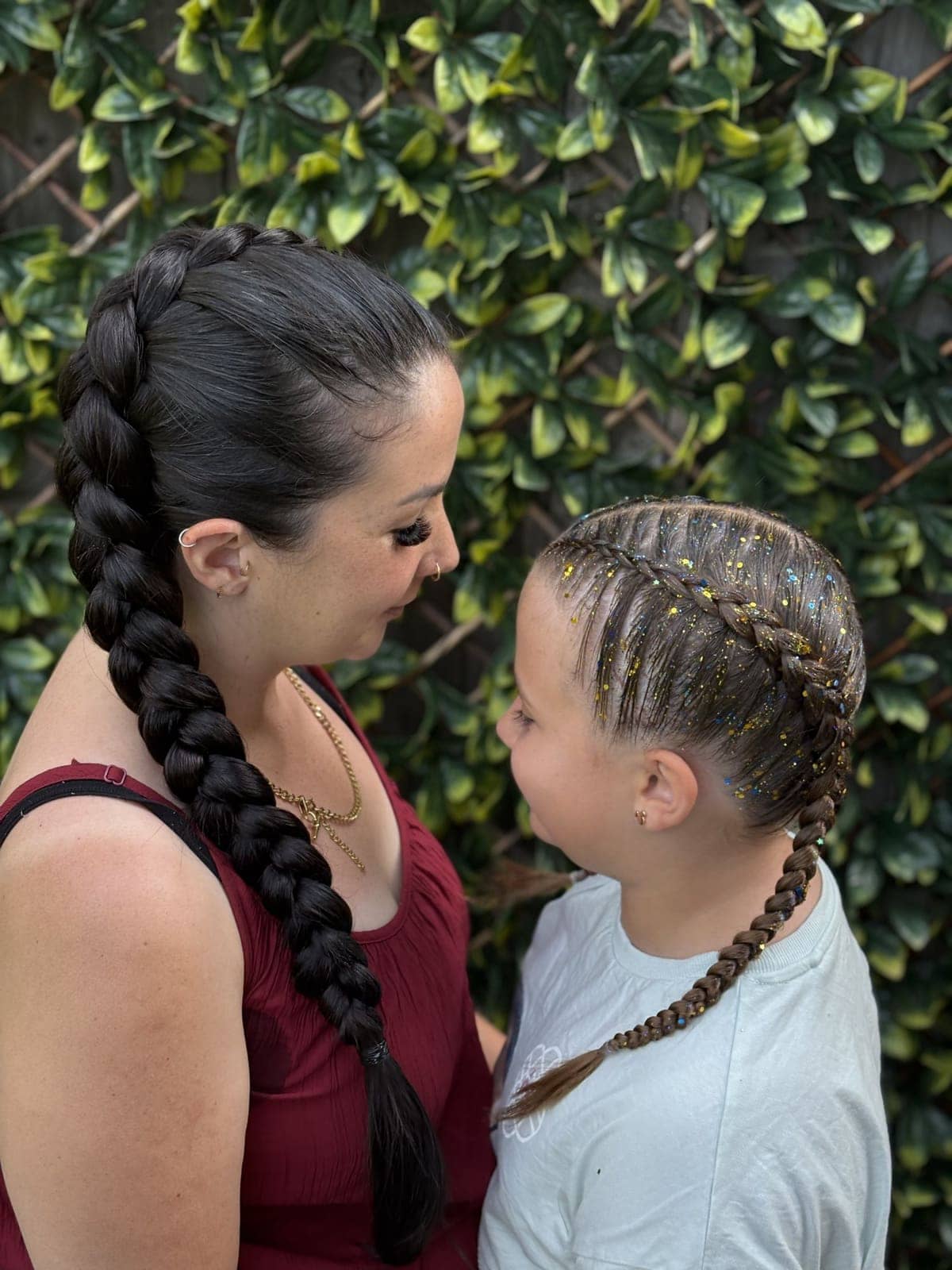Mum and daughter with matching boho braids